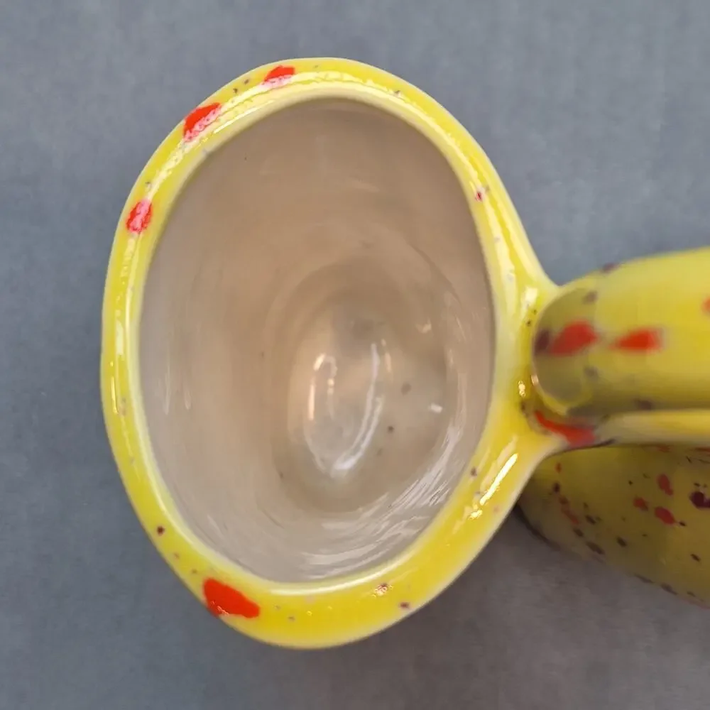 Vintage 1980s Ceramic Double Bud Vase Splatter Speckled Yellow Orange Drip Vase